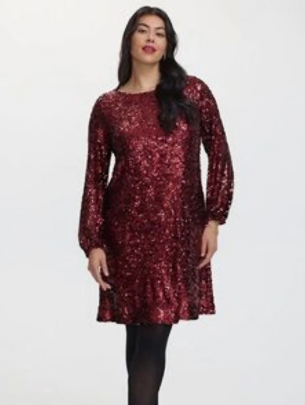 Rock & Shine Women’s Burgundy Sequin Long-Sleeve Shift Dress Size L